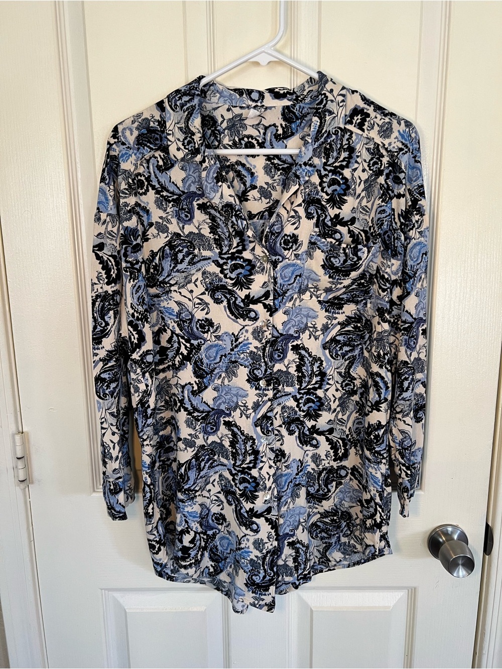 Free People Intimately Rayon Paisley Floral Sleep Shirt Lounge Blue Ivory